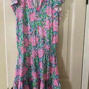 Lily Pulitzer Ravi Romper, Large, Frenchie blue turtley in love